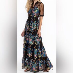 $625 NWT Johnny Was EMMELINE Floral sequined embroidery Maxi Dress, S